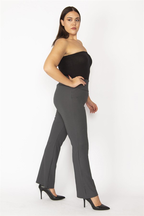 Kadın Bordo Kendinden Çizgili Strech Geniş Paçalı Pantolon 65N28669