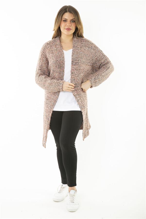 Kadın Büyük Beden Renkli Triko Kalın Hırka 65N37135