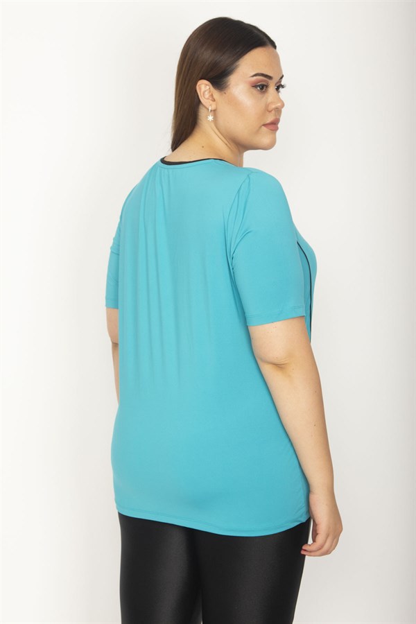 Kadın Turkuaz Biye Ve Kup Detaylı Spor Bluz 65N27223