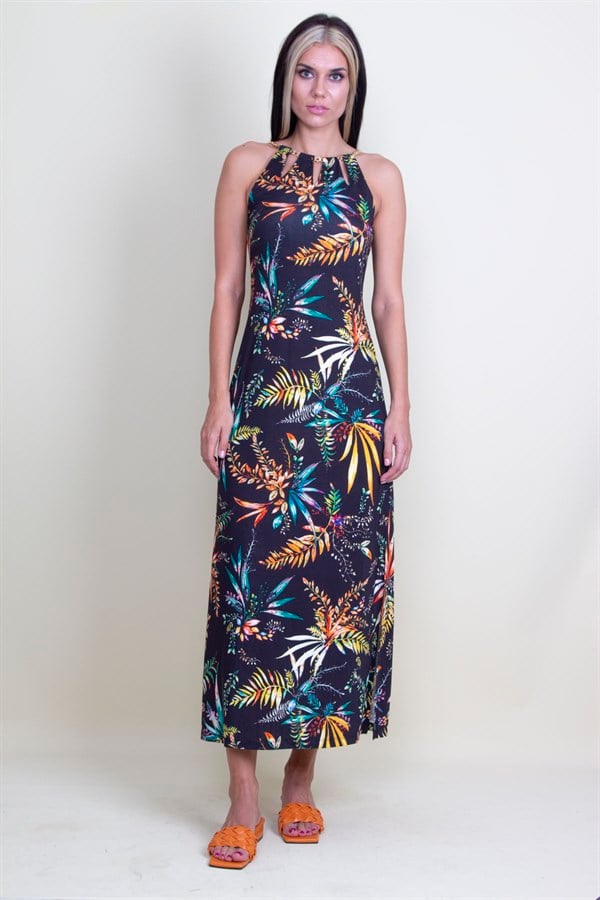 Robe à motifs floraux avec bretelles en chaîne