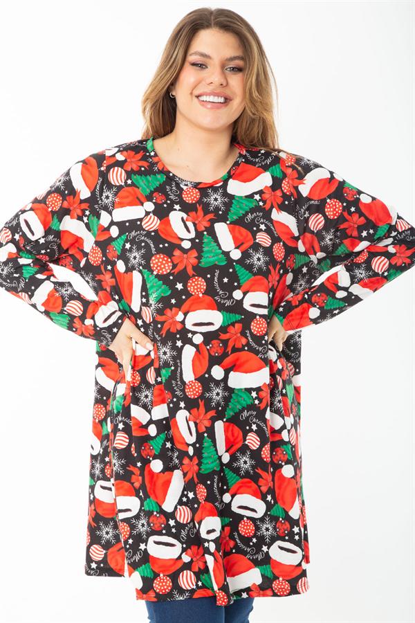 Kadın Büyük Beden Renkli Desenli Tunik Elbise 65N37413