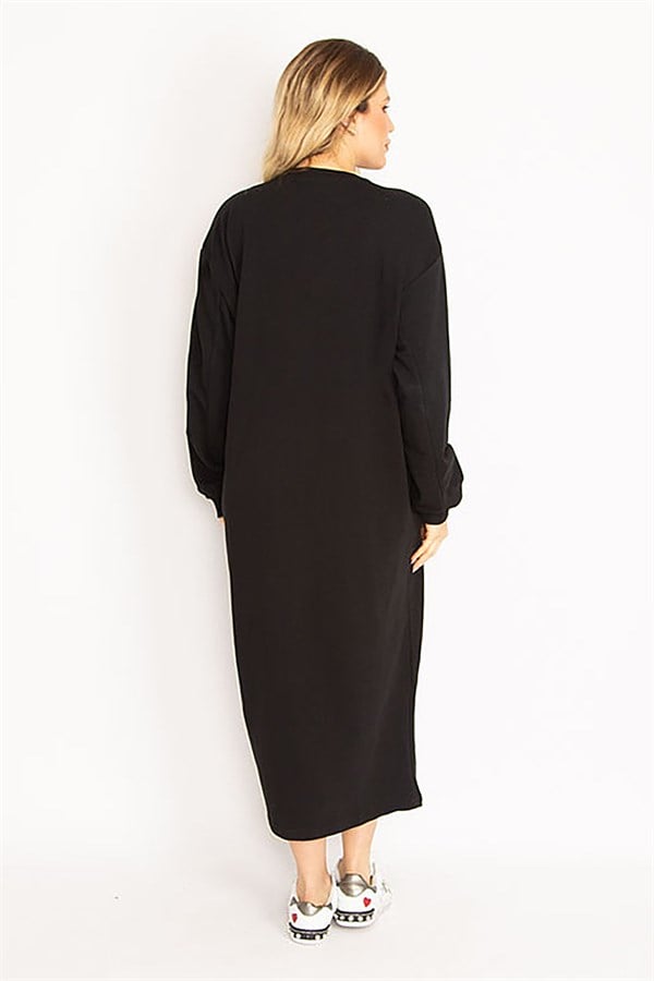 Kadın Siyah Büzgü Detaylı Sweatshirt Elbise 65N35043