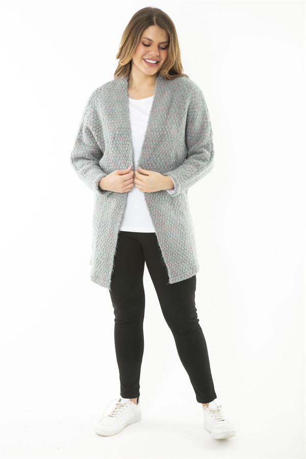 Kadın Büyük Beden Renkli Triko Kalın Hırka 65N37133