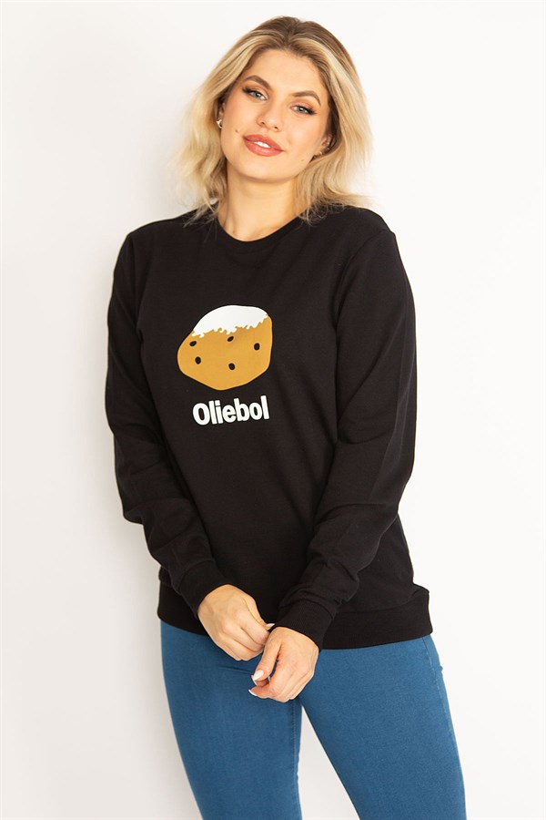 Kadın Siyah Ön Baskılı Sweatshirt 65N34683