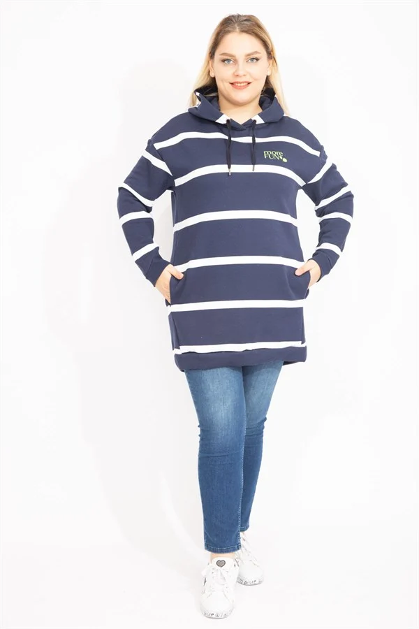 Kadın Lacivert 3 İplik İçi Şardonlu Kalın Sweatshirt 65N35448