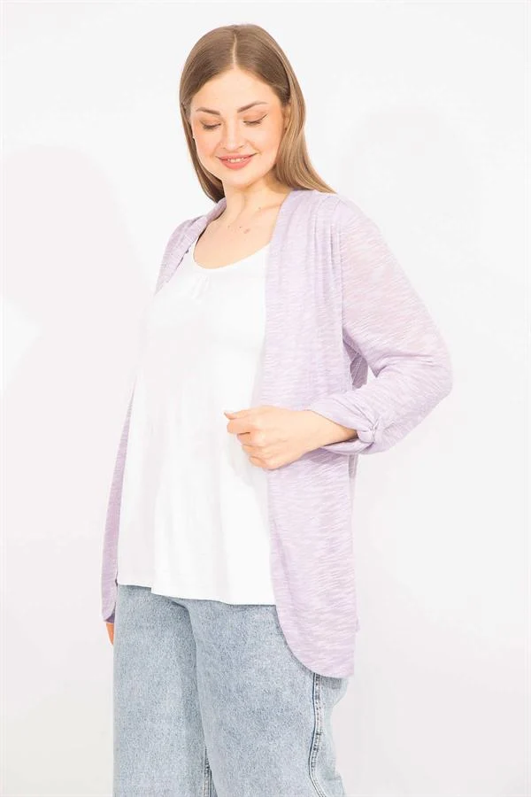 Kadın Lila Büyük Beden İkili Görünümlü Tek Parça Kol Detaylı Bluz 65N35575
