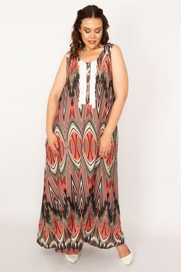 Kadın Gri Ön Pat Düğme Ve Dantel Detaylı Javanez Viskon Elbise 65N33208