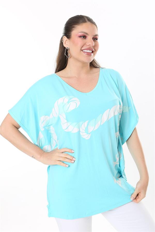 Kadın Büyük Beden Haki Renk Kombinli Uzun Kollu Tunik