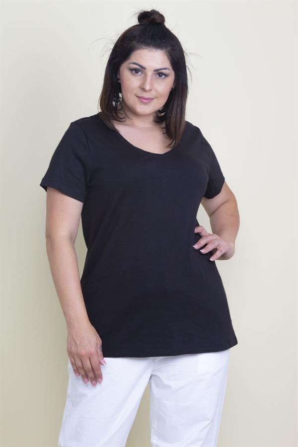 Kadın Lacivert Pamuklu Kumaş V Yaka Bluz