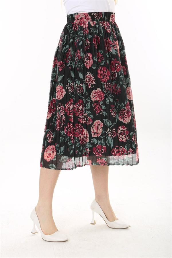 Kadın Büyük Beden Renkli Beli Lastikli Astarlı Pilise Tül Etek 65N37655