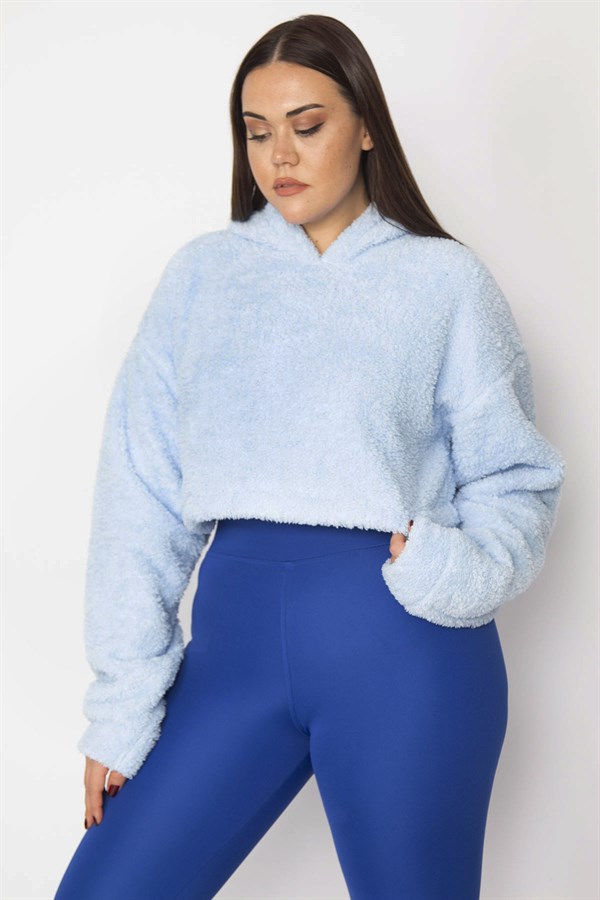 Kadın Mavi Kapşonlu Polar Sweatshirt 65N29622