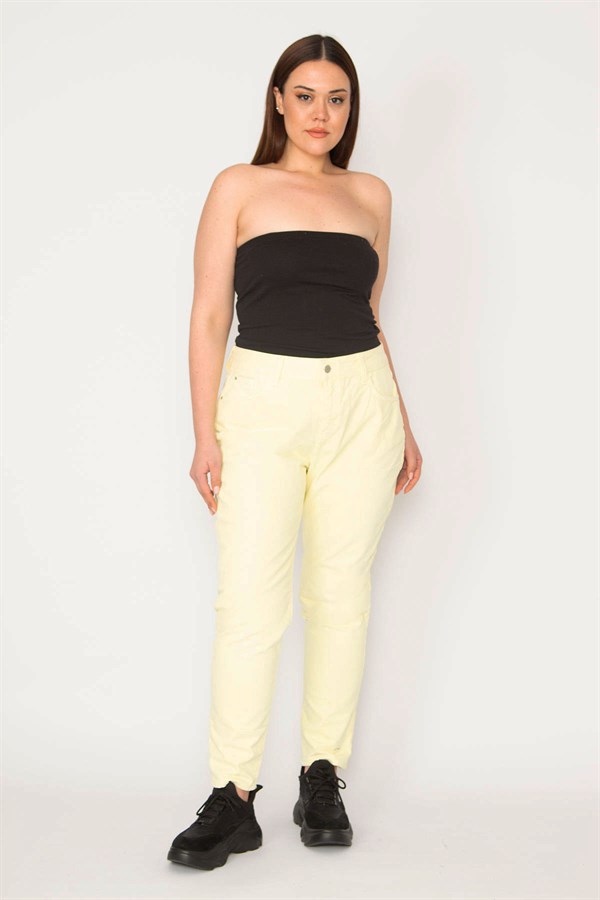 KADIN SARI 5 CEPLİ RAHAT KESİM LİKRASIZ KOT PANTOLON