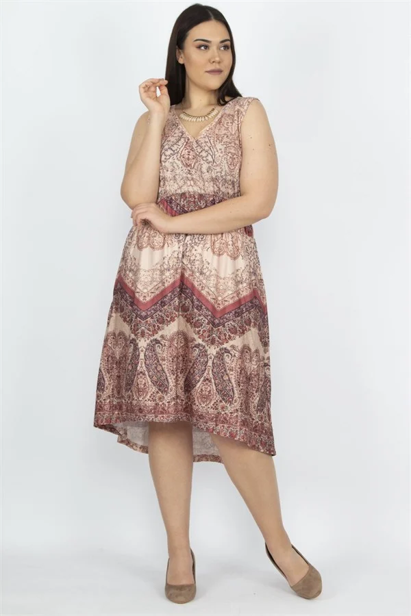 Kadın Petrol Arka Robası Dantel Bel Kısmı Lastikli Elbise 65N27924