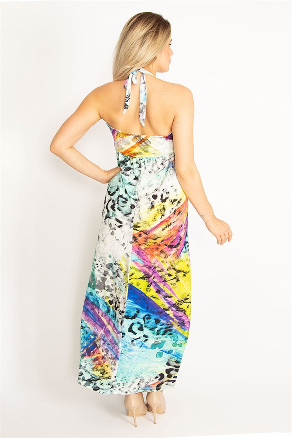 Kadın Renkli Straplez Renkli Uzun Elbise 65N34443