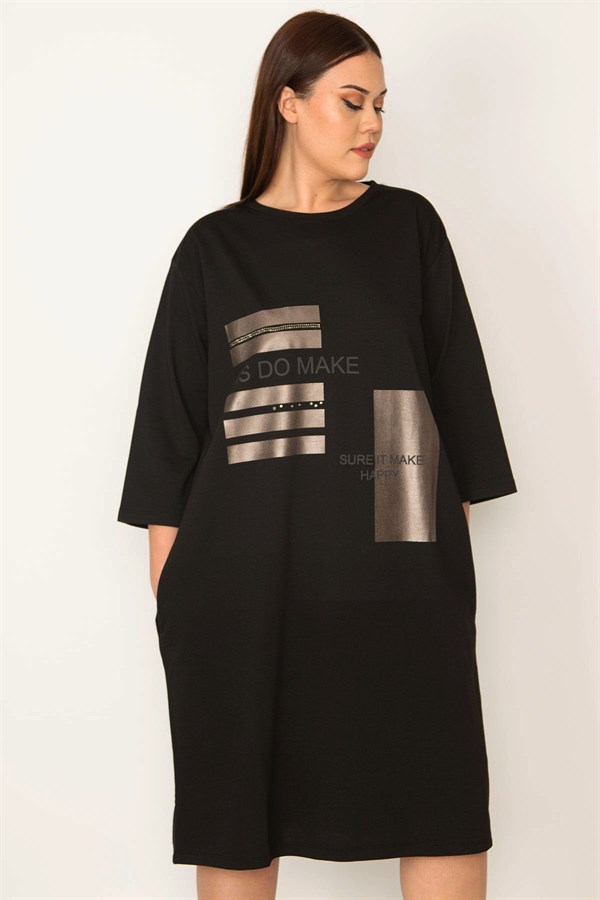 KADIN ORANJ TAŞ VE LAK DETAYLI ELBİSE