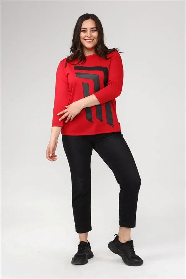 KADIN BORDO ÖNÜ DERİ DETAYLI BİSİKLET YAKA BLUZ