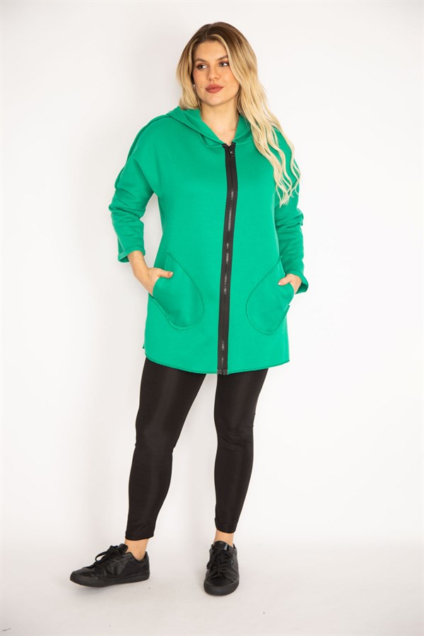 Kadın Antrasit Ön Fermuarlı Cep Ve Kapşonlu Mont 65N35108