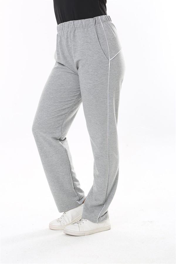 Kadın Büyük Beden Füme Biye Detaylı Yan Cepli Beli Lastikli Eşofman Alt 65N37840