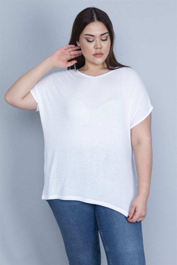 Kadın Kemik İnce Viskon Kumaş V Yakalı Düşük Kol Bluz 65N23663