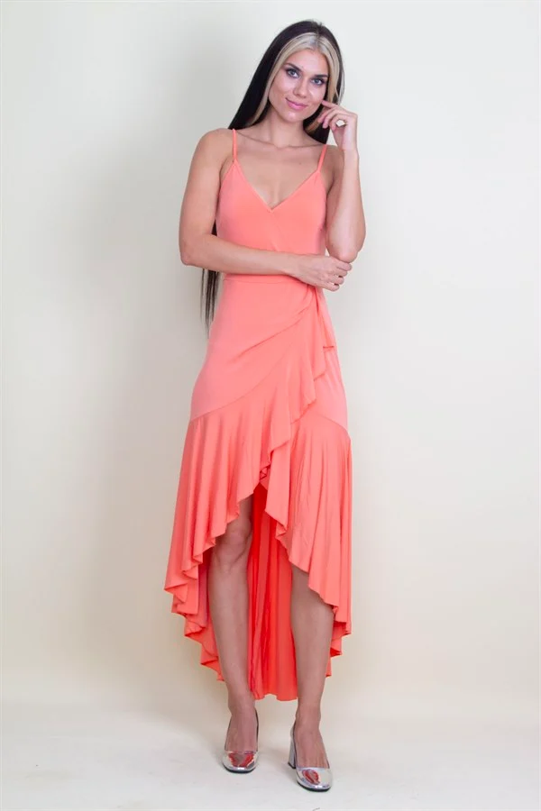 SIRT DEKOLTELİ VOLAN DETAYLI ANVELOP YAKA ELBİSE