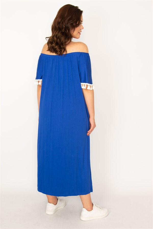 Kadın Kırmızı Karmen Yaka Nakış Ve Püskül Detaylı Uzun Elbise 65N33437