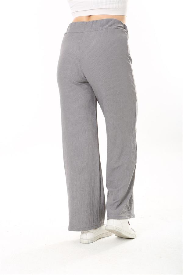 Kadın Büyük Beden Gri Beli Lastikli Bürümcük Pantolon 65N37888
