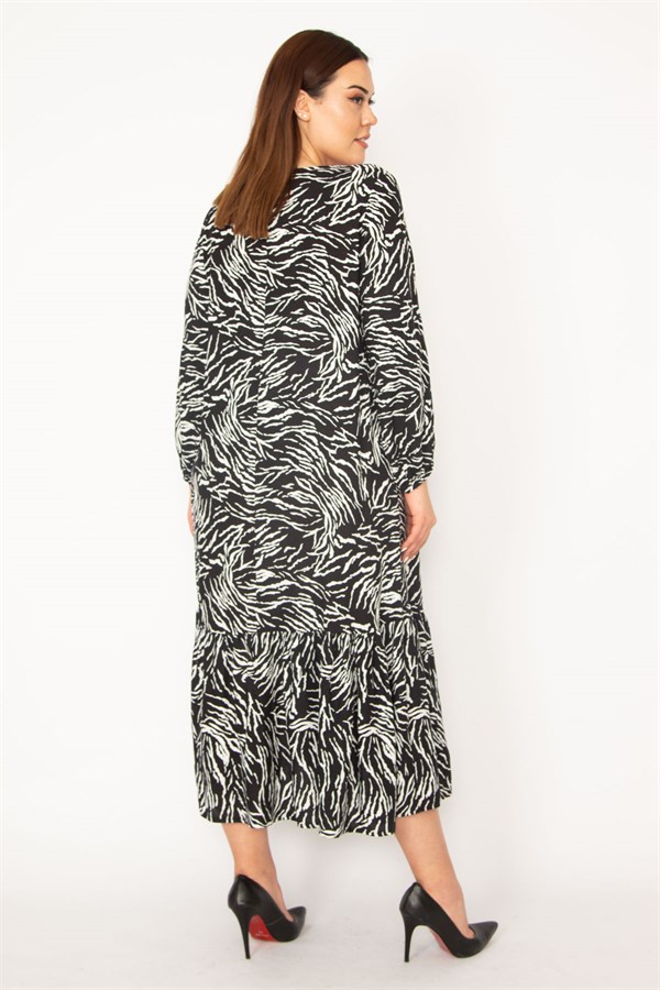 KADIN ORANJ DOKUMA VİSKON KUMAŞ UZUN KOLLU KATLI ELBİSE