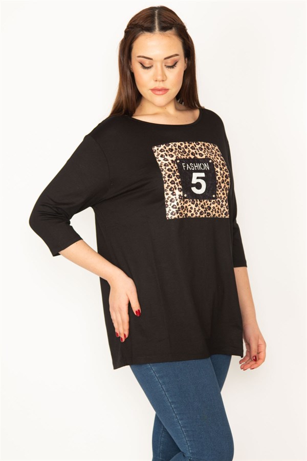 KADIN SİYAH ÖN DETAYLI KAPRİ KOLLU BLUZ