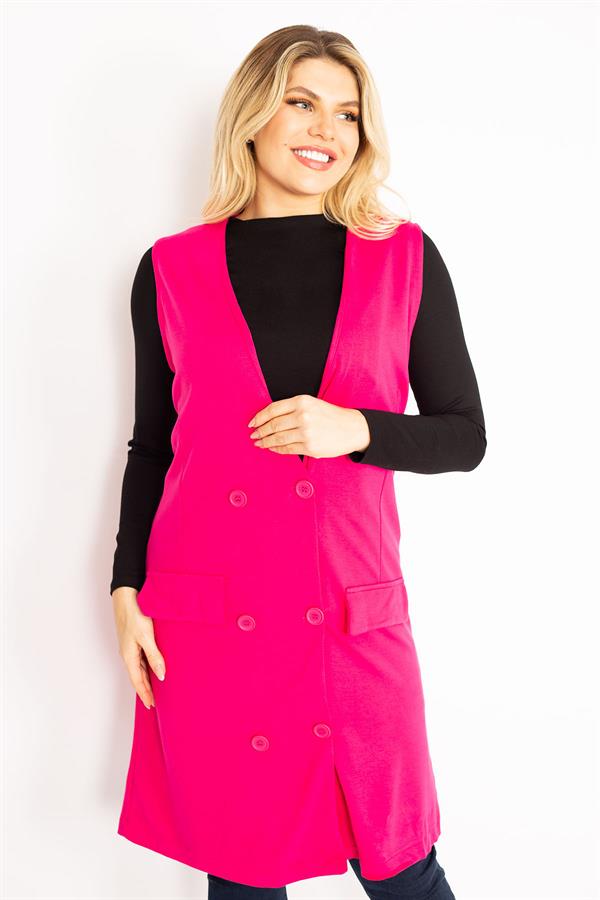 Kadın Fujya Ön Düğmeli Uzun Yelek 65N35012