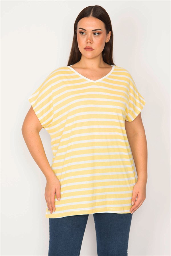 Kadın Sarı Sırt Detaylı V Yakalı Düşük Kol Bluz 65N30175