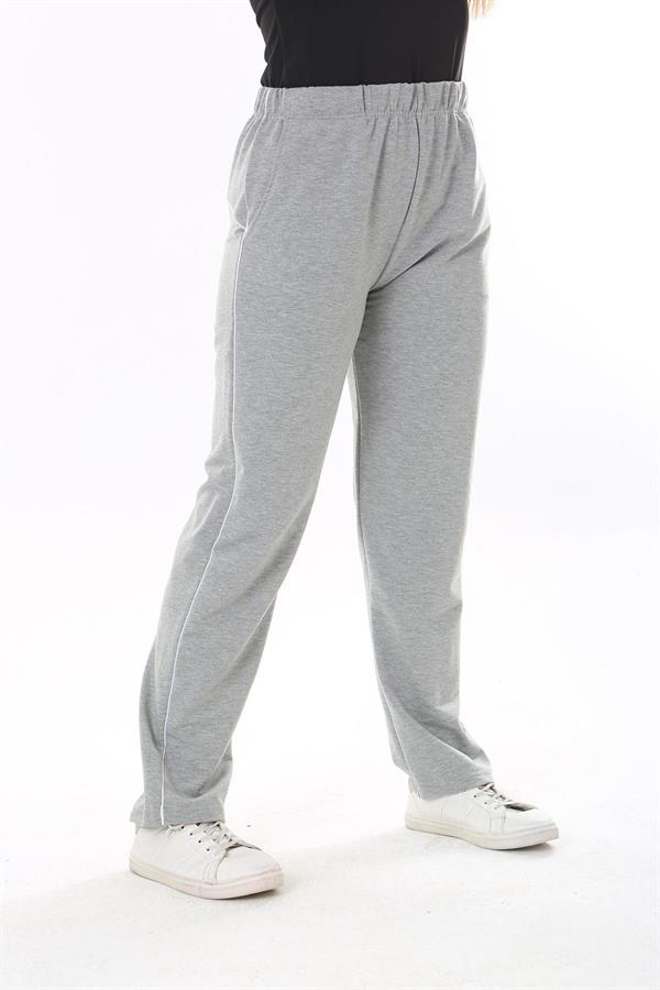 Kadın Büyük Beden Füme Biye Detaylı Yan Cepli Beli Lastikli Eşofman Alt 65N37840