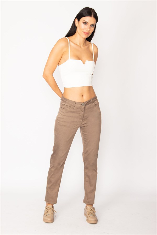 PANTALON FEMME EN LYCRA À 5 POCHES EN VISON