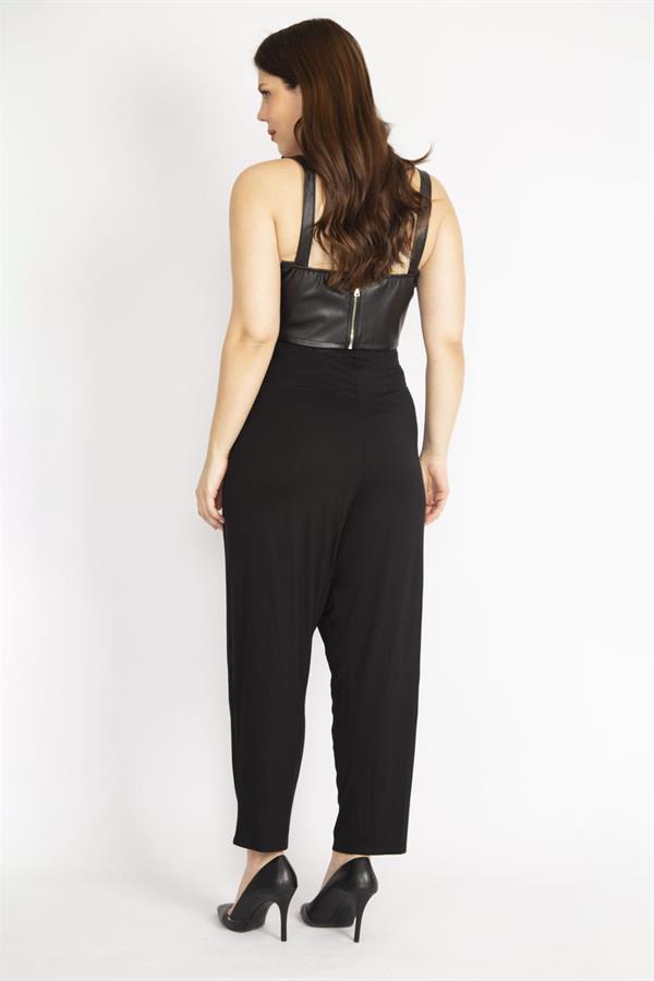 Kadın Siyah Büyük Beden Şalvar Kesim Yan Cepli Viskon Pantolon