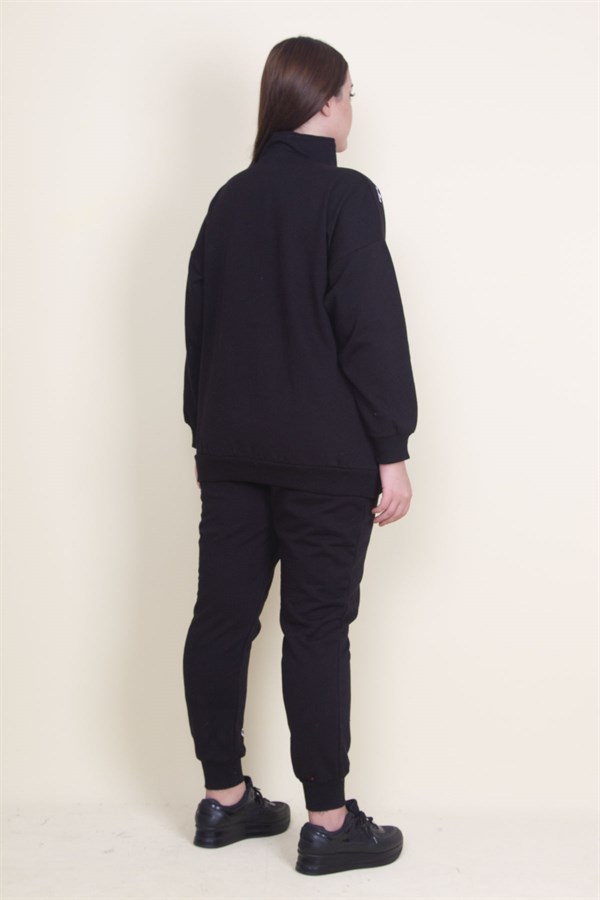 Kadın Gri Pat Fermuar Detaylı Şardonlu Baskılı Eşofman Takım 65N21019