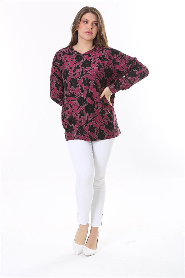 Kadın Büyük Beden Renkli Desenli Sweatshirt 65N37809
