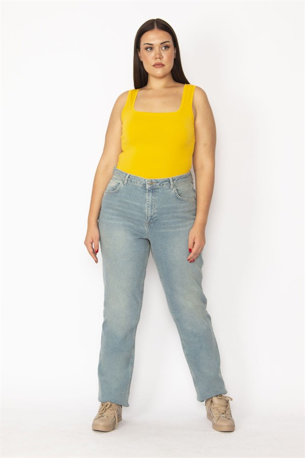 Kadın Mavi Yüksek Bel 5 Cepli Kot Pantolon 65N29166