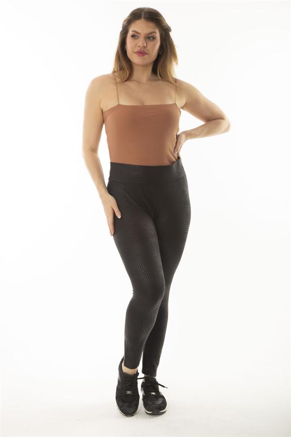 Kadın Büyük Beden Siyah Yılan Desenli Geniş Kemerli Tayt 65N37056