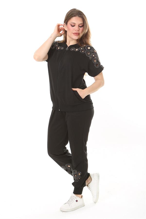 Kadın Büyük Beden Saks Göğüs Ve Paça Detaylı İkili Takım 65N37887