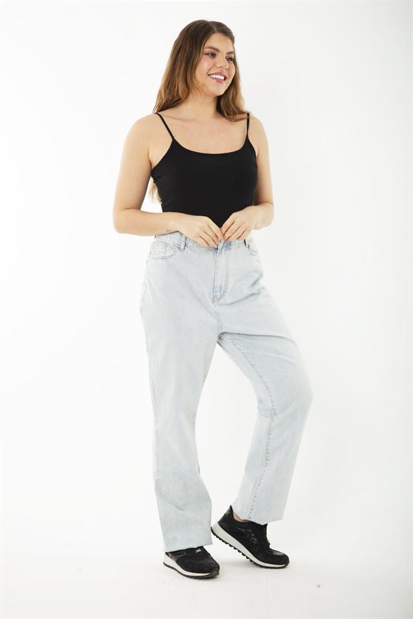 Kadın Büyük Beden Mavi Yıkama Efektli Yüksek Bel Kot Pantolon 65N37246