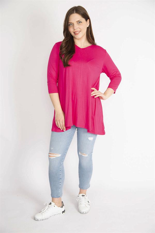 Kadın Fujya Büyük Beden V Yakalı Kapri Kol Tunik