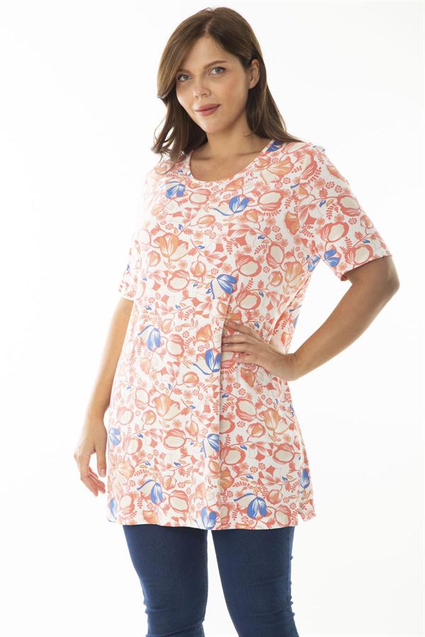 Kadın Büyük Beden Renkli Bisiklet Yakalı Desenli Uzun Bluz 65N36924