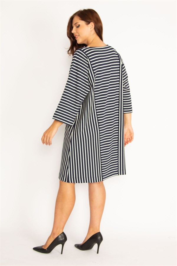 Kadın Lacivert Çizgi Kombinli Kuplu Elbise 65N34789