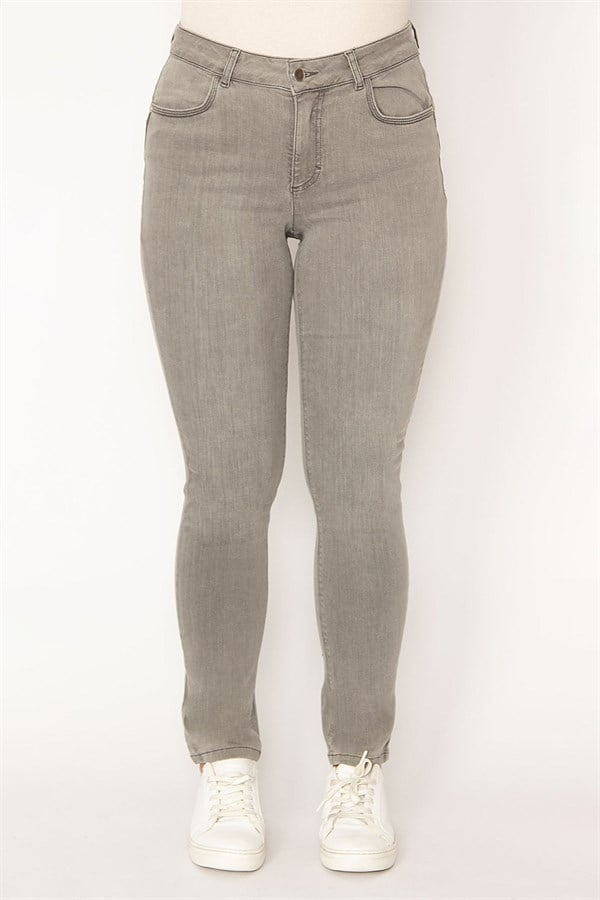 Kadın Gri Likralı Skınny Kot Pantolon 65N34357