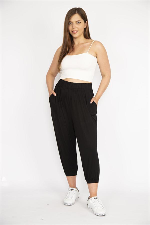 Kadın Büyük Beden Siyah Paça Ribanalı Rahat Kesim Yan Cepli Eşofman Alt