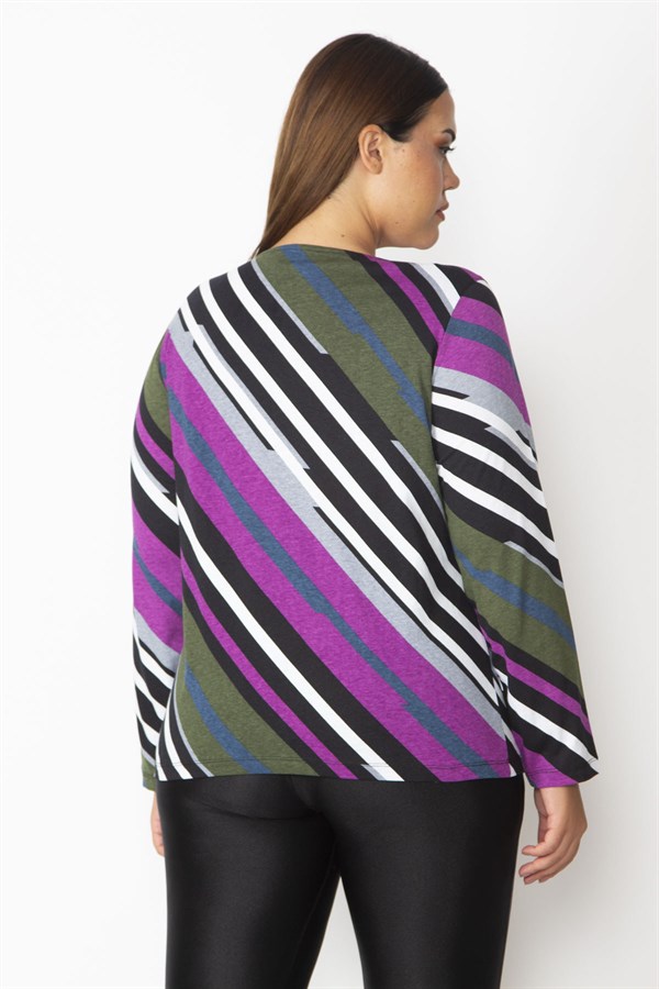 Kadın Renkli Pamuklu Kumaş Renk Kombinli Bluz 65N28380