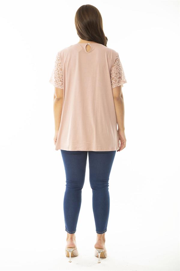 Kadın Büyük Beden Somon Önü Ve Kolları Dantel İçi Viskon Bluzlu Tunik 65N36956