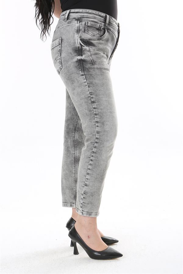 Kadın Büyük Beden Füme Yıkama Efektli Yüksek Bel Likralı 5 Cep Kot Pantolon 65N38122