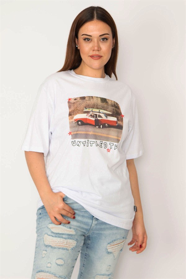 Kadın Beyaz Pamuklu Kumaş Dijital Baskılı Bluz 65N33276