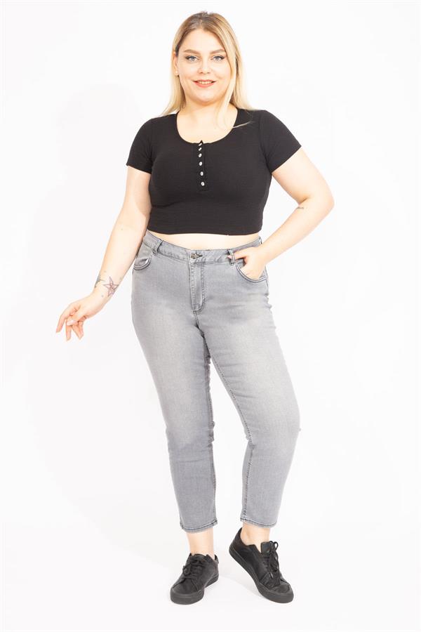 Kadın Gri Likralı 5 Cep Kot Pantolon 65N35551