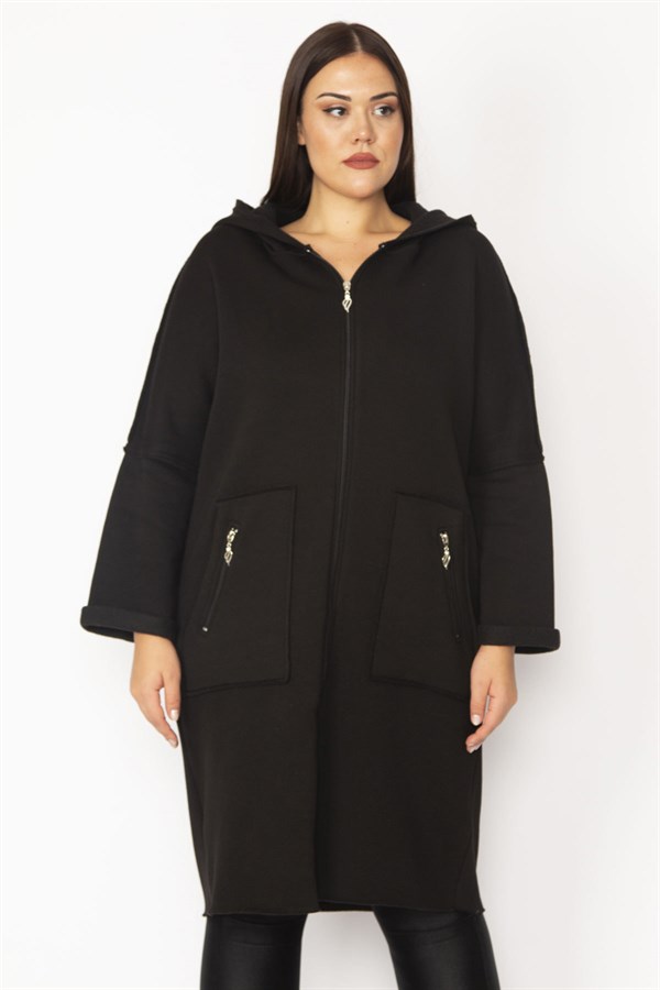 Kadın Füme Fermuar Ve Kapşon Detaylı Kaban 65N28345